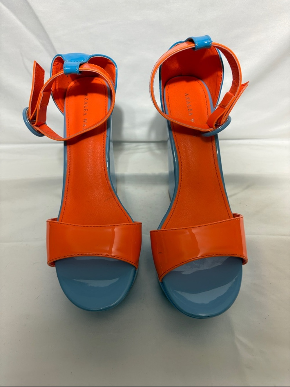 Zara Bright Orange and Blue Patent Ankle-Strap Sandals